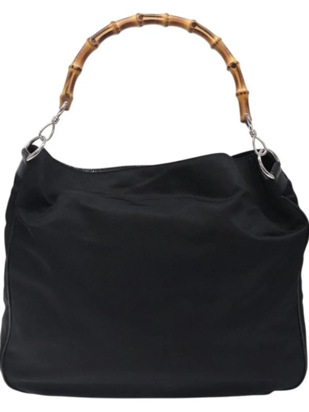 GUCCI Bamboo Hand Bag Nylon Black Silver 001 2123 1577 Auth ep9772